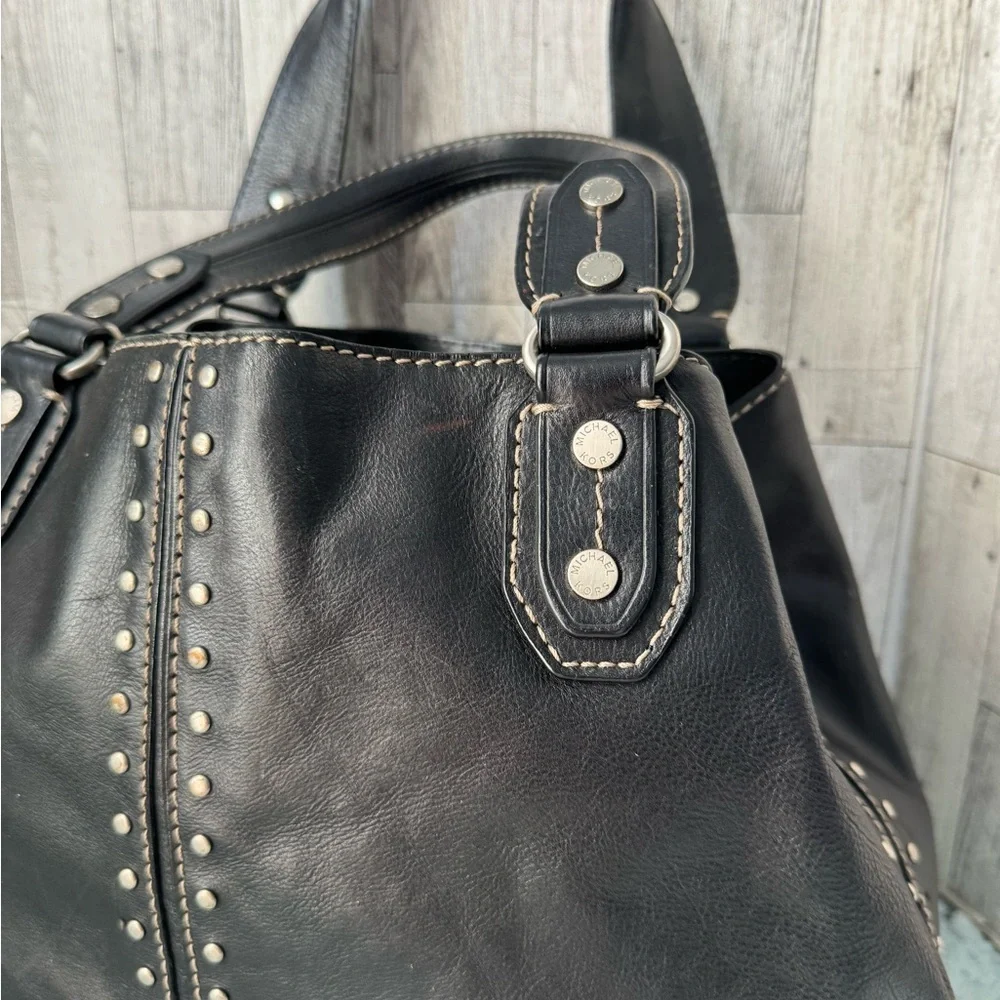 Michael Kors Black Leather Studded Shoulder Bag - Picture 11 of 15